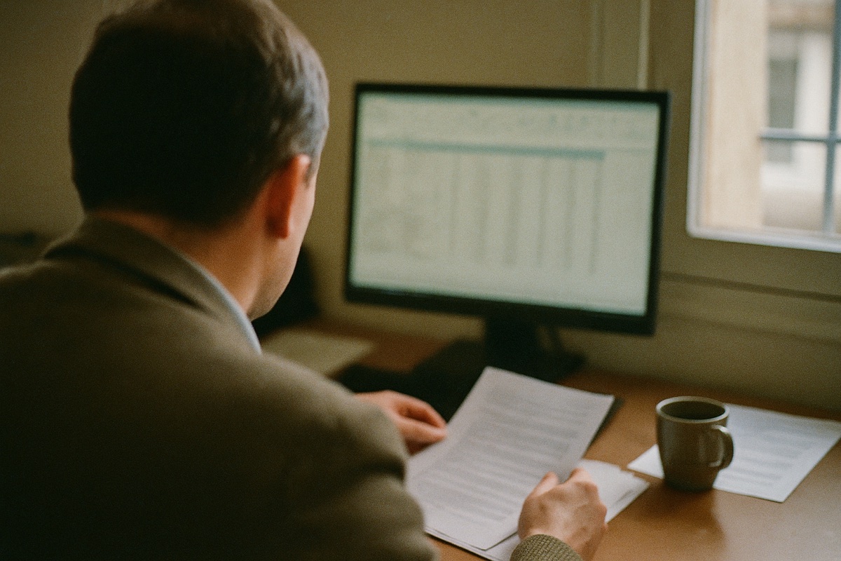 Un dirigeant face à un écran de tableur dans son bureau